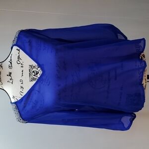 Royal blue Sheer Embellished Blouse Lightweight delicate Sz.Large